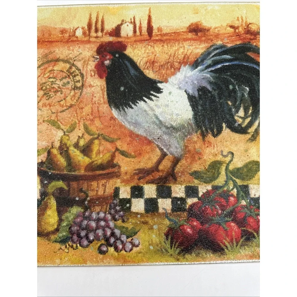 Rooster Theme Tempered Glass Cutting Board 15 X 11.5